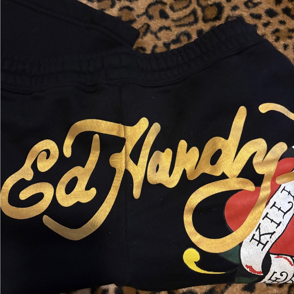 Ed Hardy Black Joggers with Gold and Red Accents